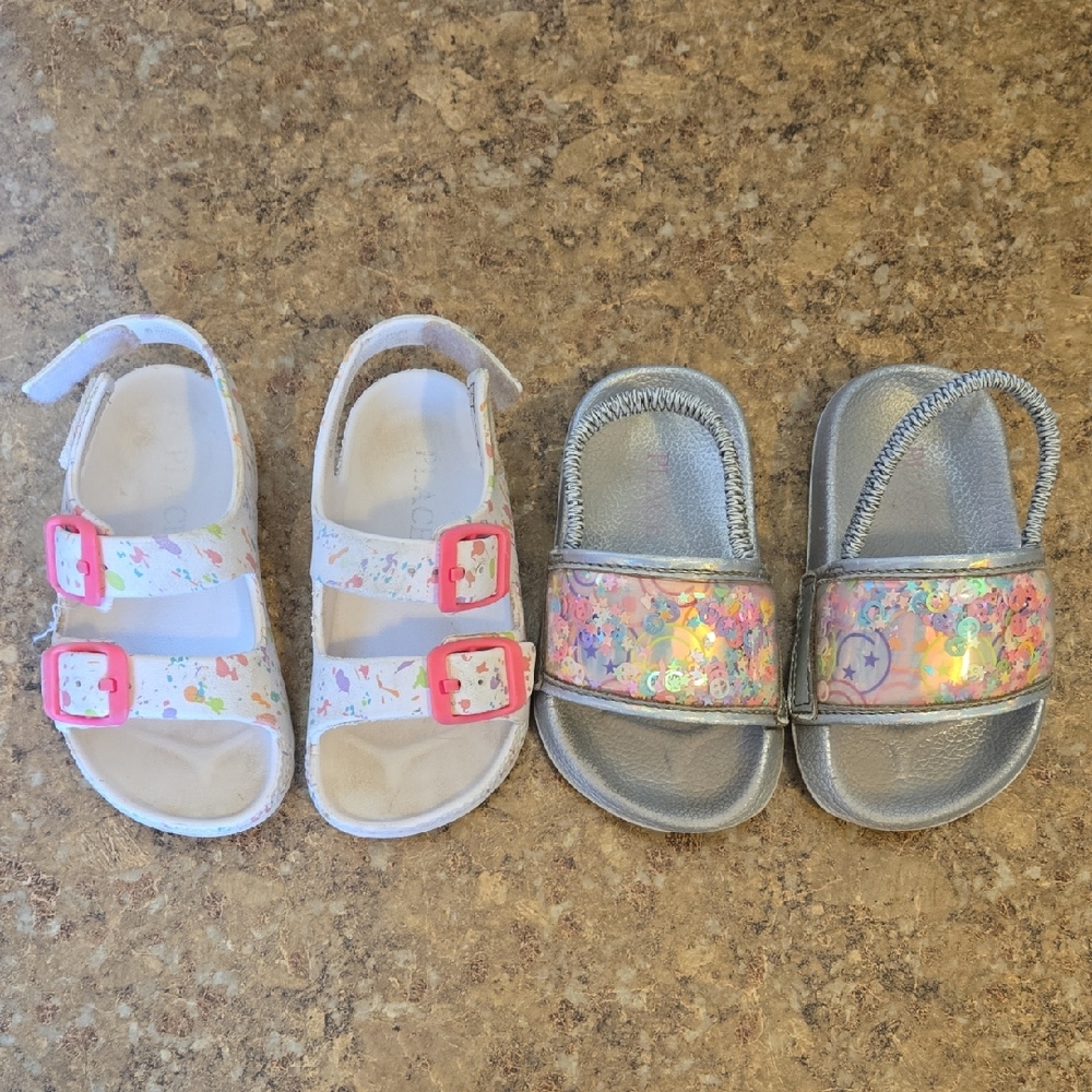 Kids White & Silver Sandal Duo - Pink Accent Toddler Size 6
